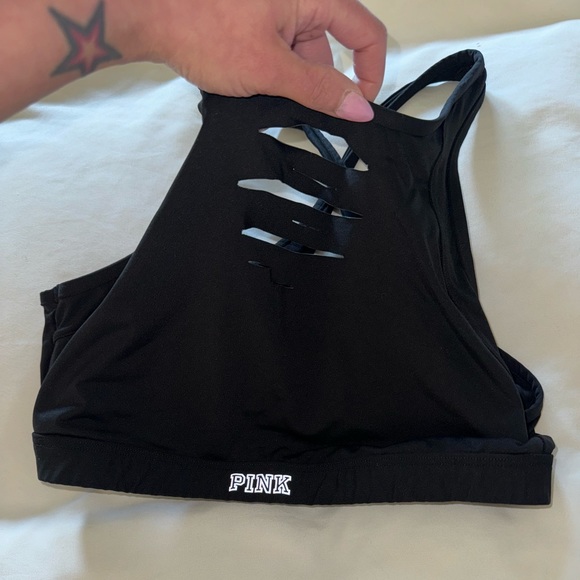 NWOT VS Pink Ultimate unlined sports bra with front slits and logo - Picture 3 of 6